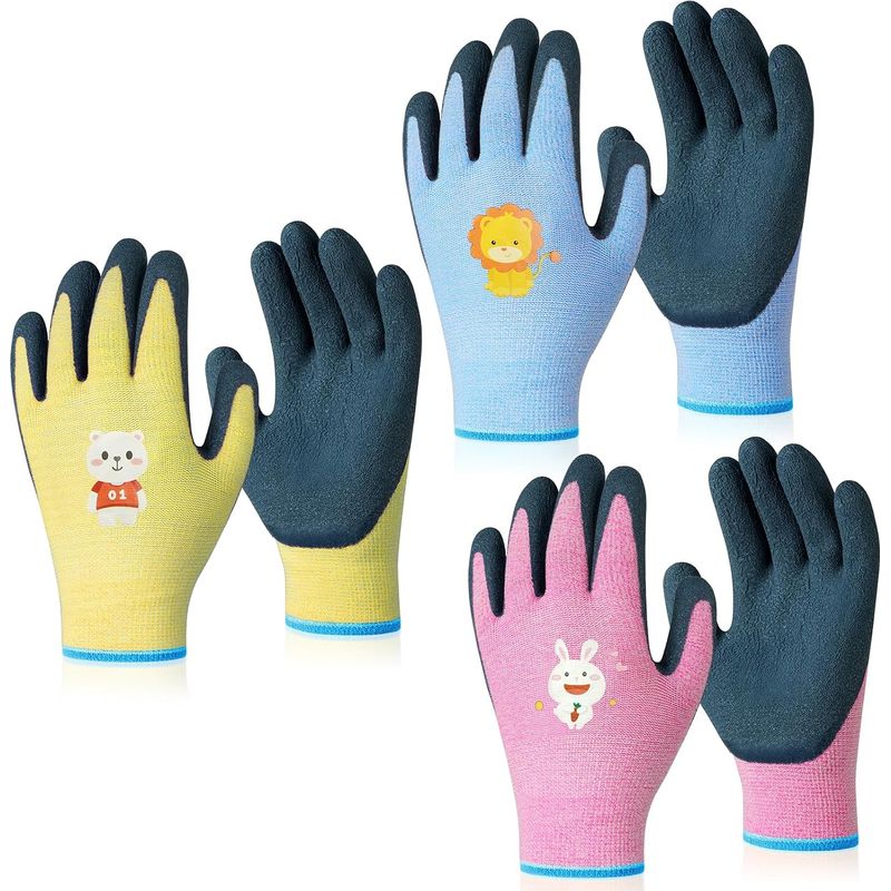 Ainiv 3 Paar Kinderhandschuhe, Alter 5-9 Jahre, Rutschfeste Latexbeschichtung, Camping