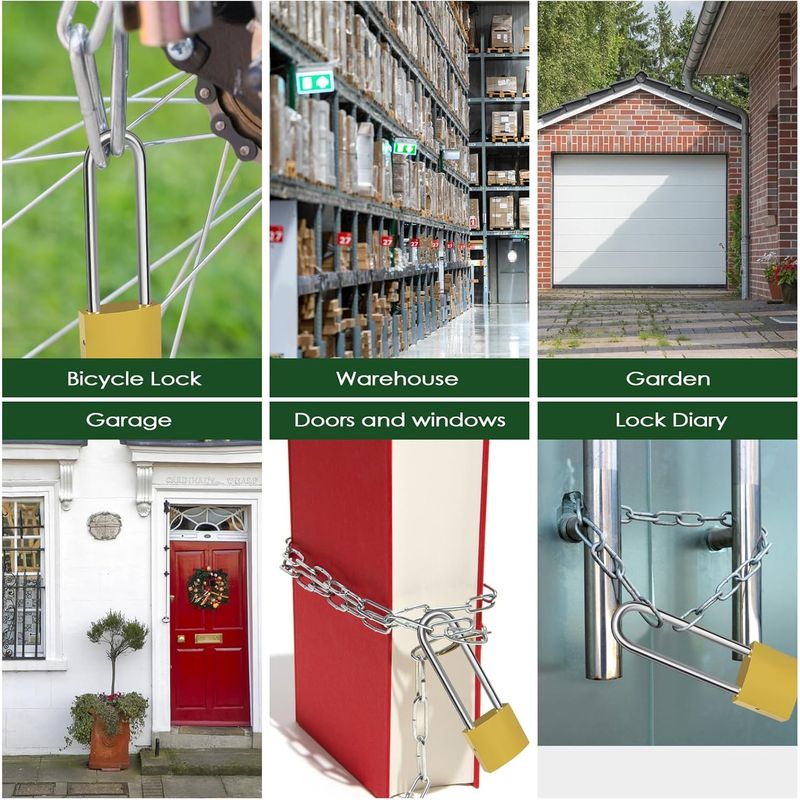 Vorhängeschlösser Mit Langem Bügel, 2 Stück, 32 Mm, 6 Schlüssel, Robust, Kupferbeständig, Verzinkt, Automatische Verriegelung, Goldfarben, Für Garage, Lagerhalle, Fahrrad