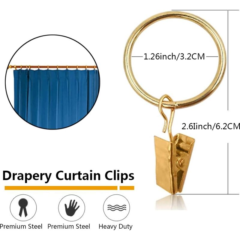 30 Duschvorhangringe Mit Clips, Rostfreier Edelstahl, Für Dusche/fenster, Goldfarben.