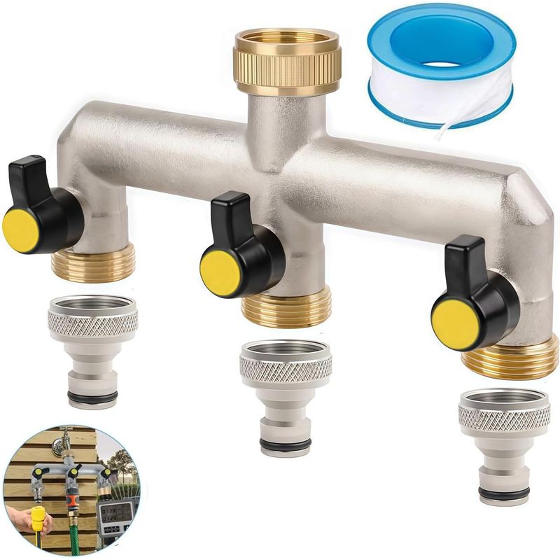 3-wege-wasserverteiler (3/4"), Anpassbar An Gartenschläuche, Durchflussregler, Für Haus Und Garten