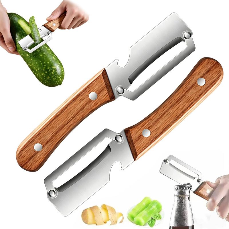 Gemüseschäler Aus Edelstahl Mit Ultrascharfen Klingen Und Ergonomischen Holzgriffen, Müheloses Schälen Von Kartoffeln, Äpfeln Und Karotten