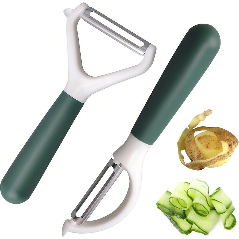 Universal-sparschäler Aus Edelstahl Mit Scharfen, Oszillierenden Klingen Und Ergonomischen Griffen Für Kartoffeln, Karotten Und Obst, Grün