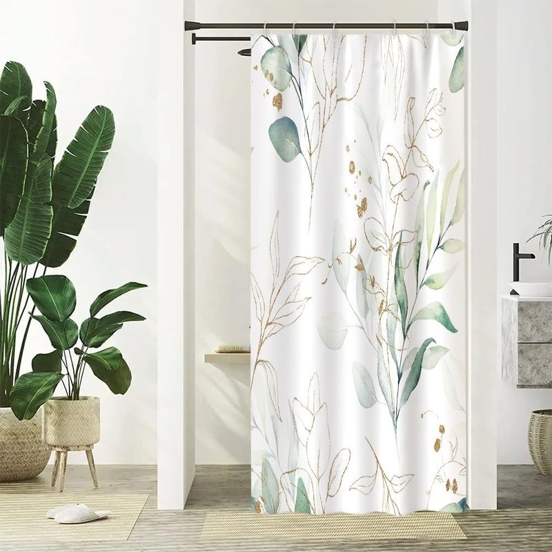 Kleiner, Schmaler Duschvorhang 90×180 Cm, Aquarell-eukalyptusblätter, Wasserdichtes, Schimmelresistentes Polyester, Mit 6 Haken