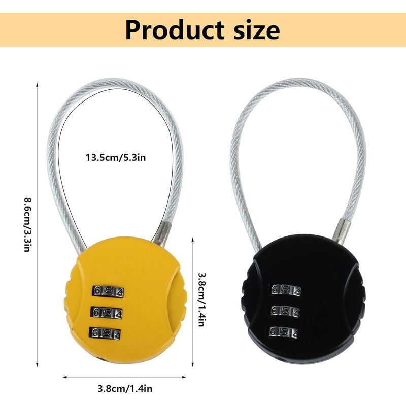 Zurücksetzbare 3-stellige Zahlenschlösser Mit Kabel, Für Koffer/reisen/schließfach, Mit 2 Codes.