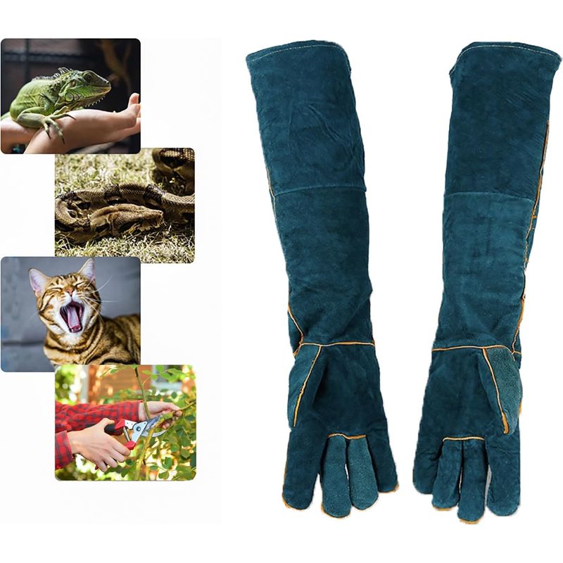 60 Cm Lange, Bissfeste Lederhandschuhe, Geeignet Für Schweißarbeiten, Gartenarbeit Und Den Umgang Mit Tieren (hunden, Katzen, Reptilien).