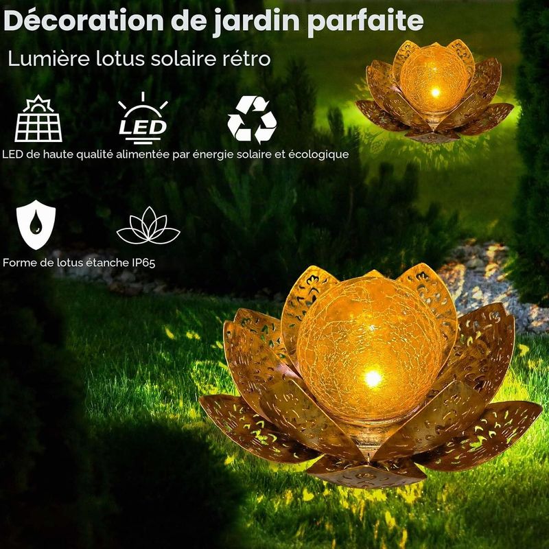 Lotus Solar-gartenleuchte, Gartendekoration, Warmes Licht, Led-solar-gartenleuchte Für Rasenwege, Terrasse Und Balkon