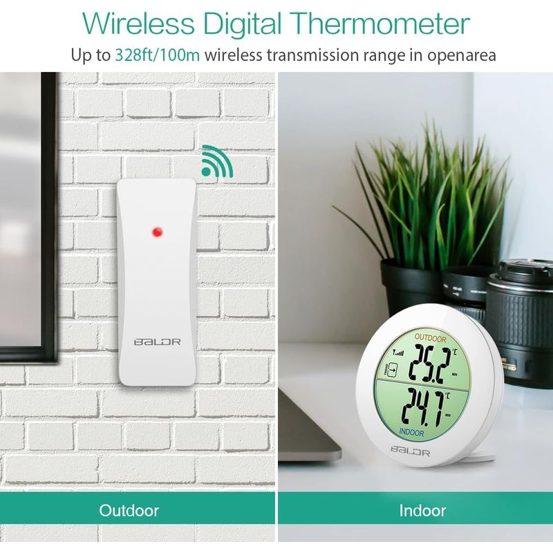 Kabelloses Innen-/außenthermometer Mit Sonde, Hd-lcd-display, Min/max-speicher Und Batterie.