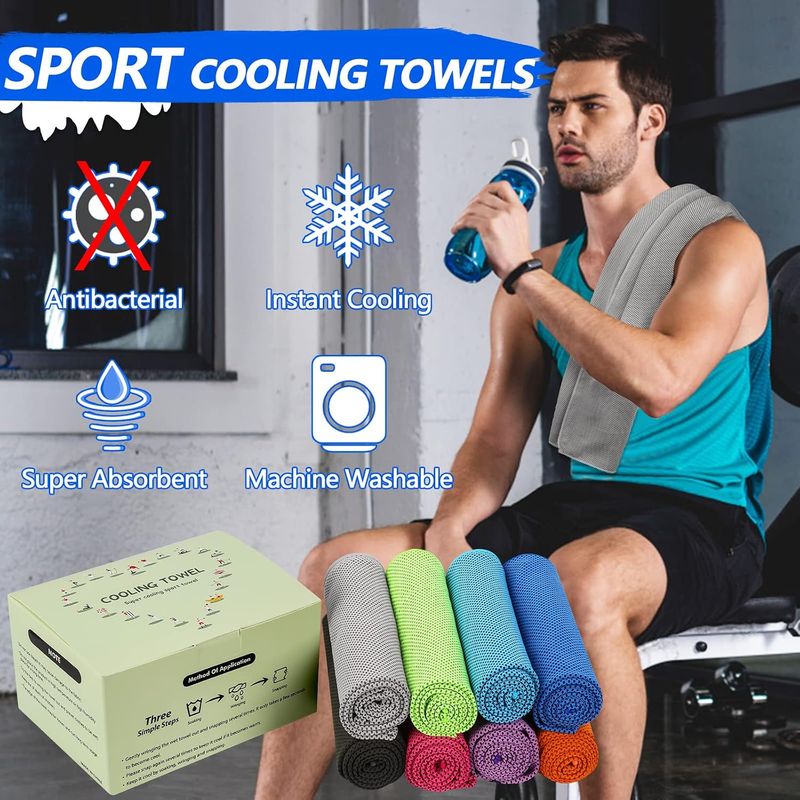 Set Mit 4 Sporthandtüchern 100x30cm, Kühlend, Saugfähig, Camping/sport.