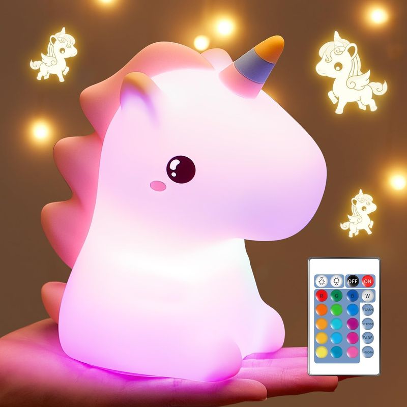 Led-nachtlicht Für Kinder Und Babys, 16 Farben, 5 Helligkeitsstufen, Wiederaufladbar, Silikon-nachttischlampe, Einhorn-geschenk Für Mädchen