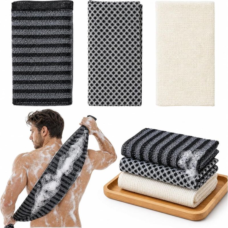 Japanisches Peeling-rückenwaschhandtuch, 3-teilig, 25×100 Cm, Doppelseitiges Peeling-duschhandtuch, Körperpeeling Für Rücken, Arme Und Beine Für Männer Und Frauen (gemischt)