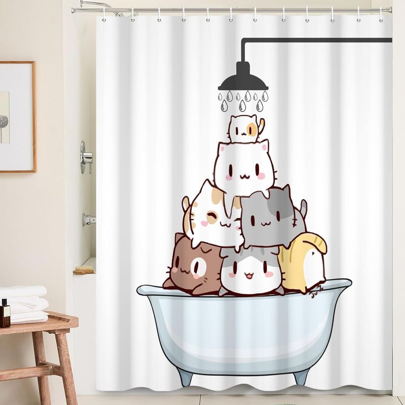 Duschvorhang 180×180 Cm, Niedliche Cartoon-katze In Der Badewanne, Wasserdicht, Lustige Badezimmerdekoration
