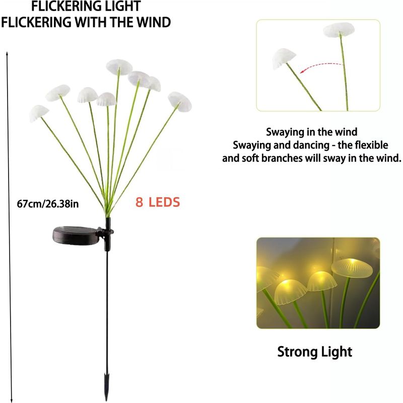 Solar-gartenleuchten, 8 Leds In Quallenform, Warmweiß, Für Den Außenbereich.