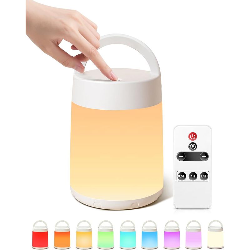 Nachtlicht Mit 10 Farben Und 8 Helligkeitsstufen, Touch-steuerung + Fernbedienung + Kabellos Aufladbar, Nachttischlampe Für Schlafzimmer, Camping Und Als Geschenk Für Babys
