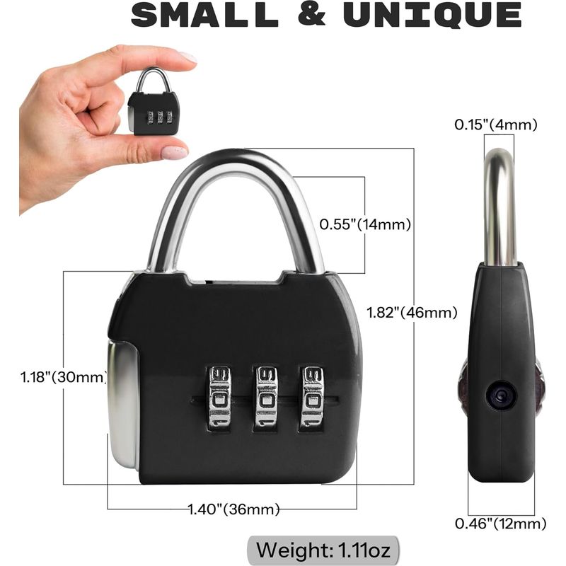 Kleines 3-stelliges Zahlenschloss, Für Reisen/koffer/schließfach/tasche/box/reißverschluss/zeitung, Schwarz+rosa, 2er-set.
