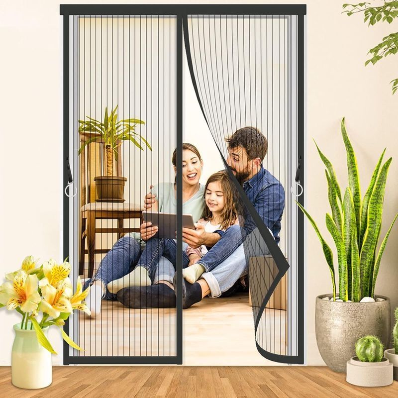 Magnetisches Moskitonetz Für Türen Und Fenster, 120 X 220 Cm, Schwarz, Mit Anti-moskito-magnet Und Strapazierfähigem Netzgewebe, Automatischer Schließung, Fliegengitter