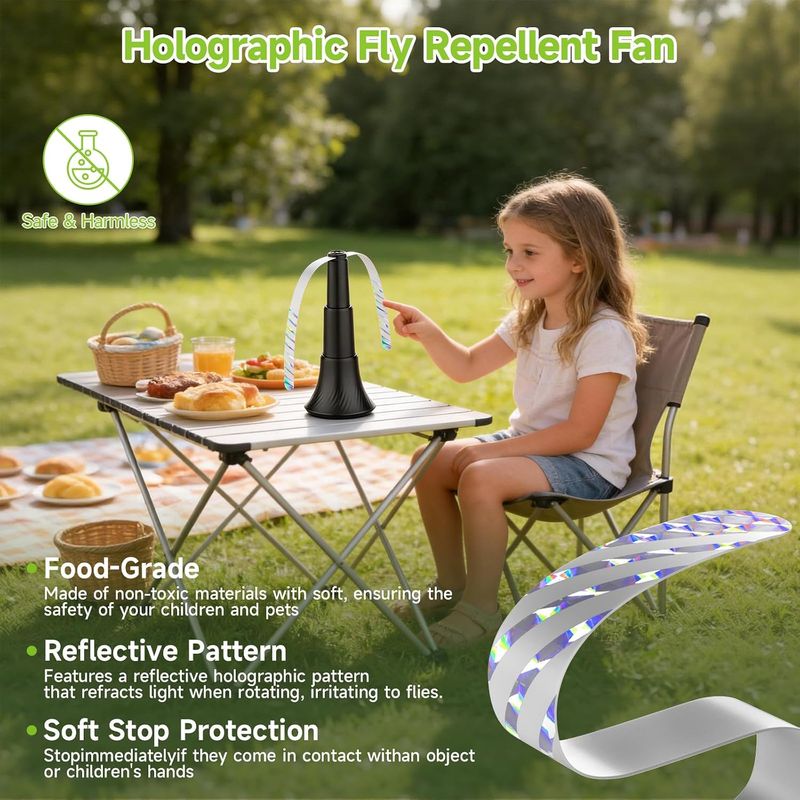 Set Mit 4 Faltbaren Fliegenfächern, Tisch, Weichen Flügeln, Haken, Für Drinnen Und Draußen, Zum Grillen, Picknicken Und Campen.
