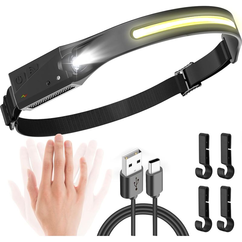Usb-c-stirnlampe Mit 5 Modi, Bewegungsmelder, Ipx4, Wandern/camping