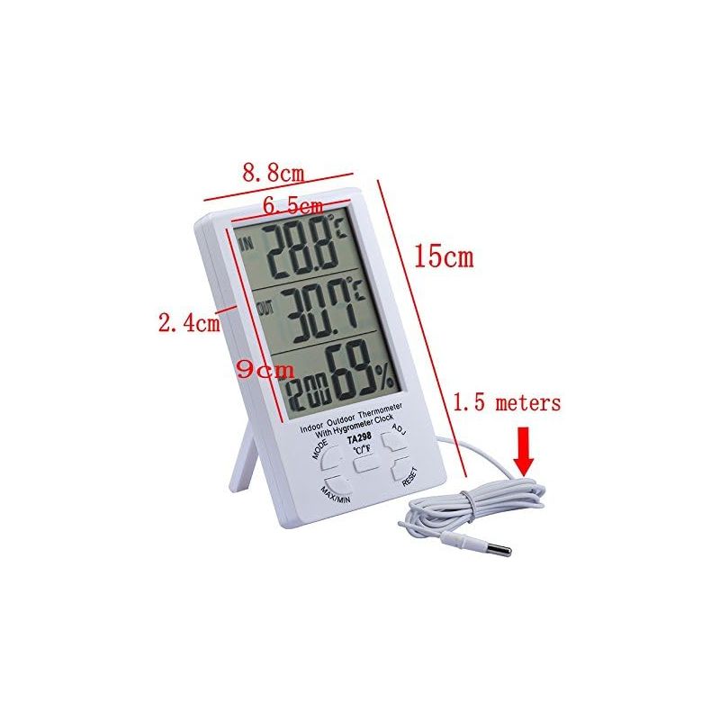 Ta298 Digitales Lcd-display Für Innen- Und Außenbereich, Temperatur/luftfeuchtigkeit, Weiß.