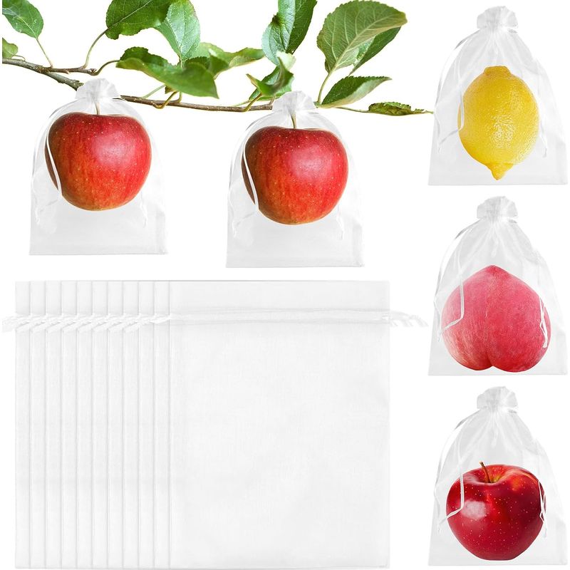 Packung Mit 60 Wiederverwendbaren Netzbeuteln Mit Kordelzug Für Obstbäume, 15,2 X 20,3 Cm, Weiß