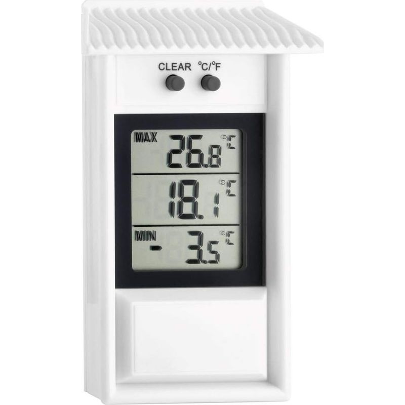 Digitales Thermometer Mit Maximal- Und Minimalanzeige, 30.1053, Wetterfest, Für Den Innen- Und Außenbereich Geeignet, Weiß