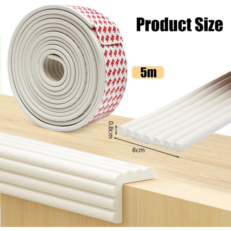 Selbstklebender Schaumstoffkantenschutz 5 M X 80 Mm X 8 Mm, Stoßdämpfend Für Möbel, Babyartikel, Weiß.