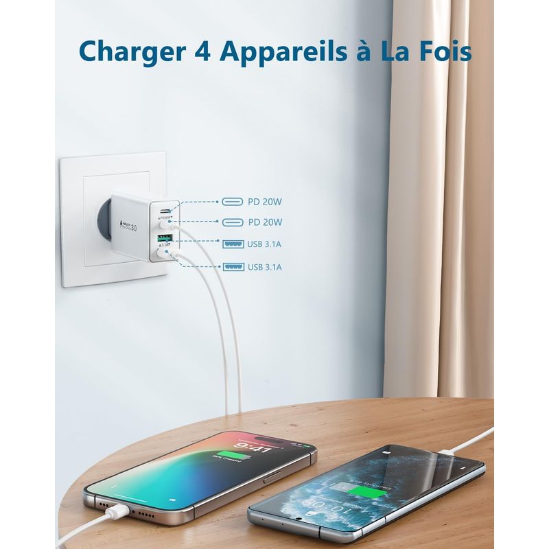40w 4p Pd+qc Usb-c Ladegerät, Kompatibel Mit Iphone 17-8, Ipad, Samsung.