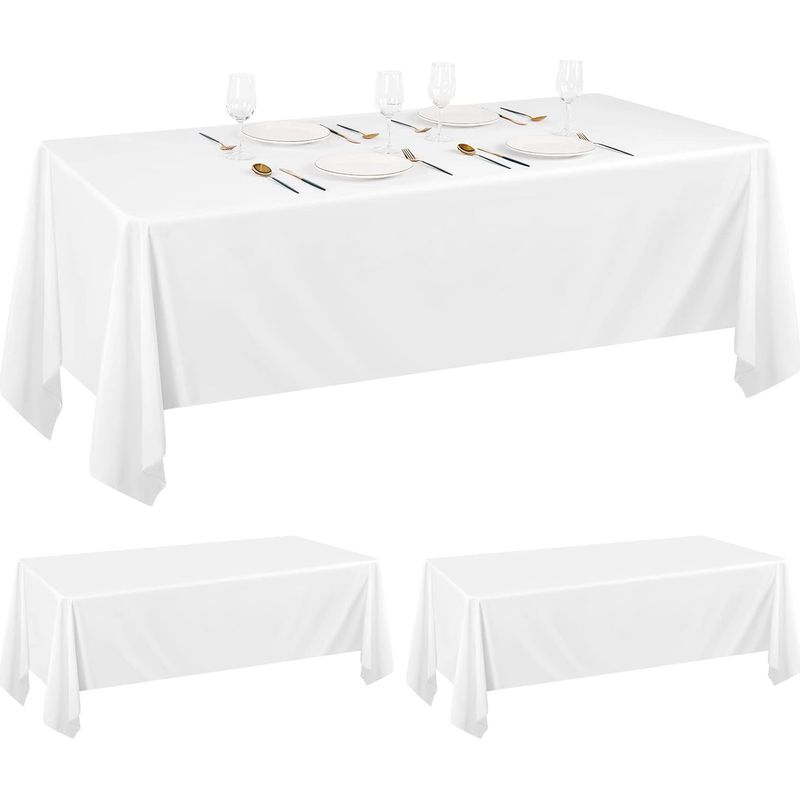Set Mit 2 Weißen Polyester-tischdecken (153 × 260 Cm) Für Rechteckige Tische (1,8 M Breit), Fleckenabweisend Und Waschbar, Ideal Für Hochzeiten, Empfänge Und Bankette.