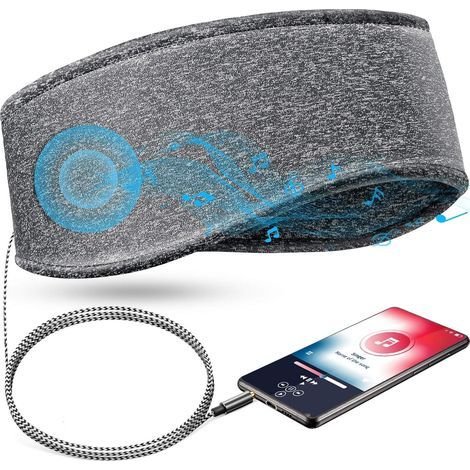 Kabelgebundenes Schlaf-audio-stirnband Mit 3,5-mm-klinkenstecker, Weichem Gummiband, Schlanken Lautsprechern, Komfortablem Reise-stirnband, Grau