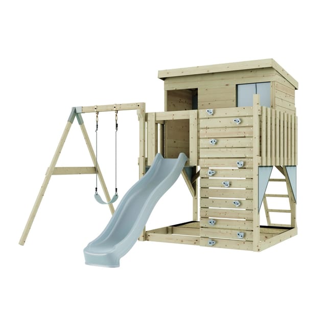 PolarPlay Spielturm Tjorven, mit Kinderschaukel, Eisblau
