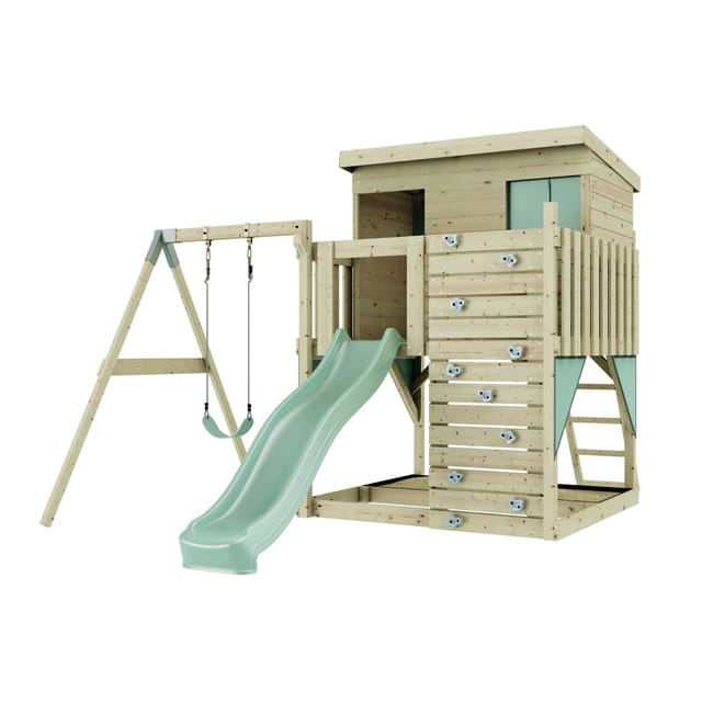 PolarPlay Spielturm Tjorven, mit Kinderschaukel, Mintgrün