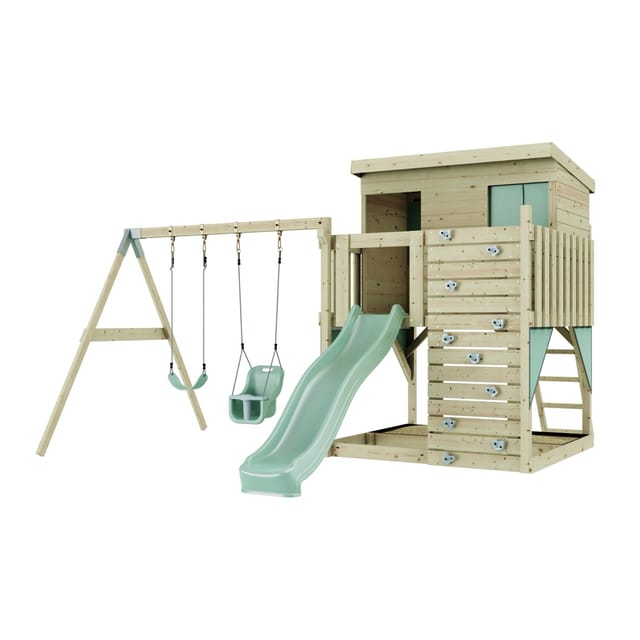 PolarPlay Spielturm Nils, mit Babyschaukel, Mintgrün