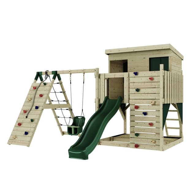 PolarPlay Spielturm Emil, mit Babyschaukel, Dunkelgrün