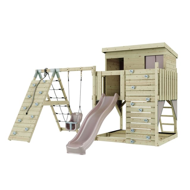 PolarPlay Spielturm Emil, mit Babyschaukel, Altrosa