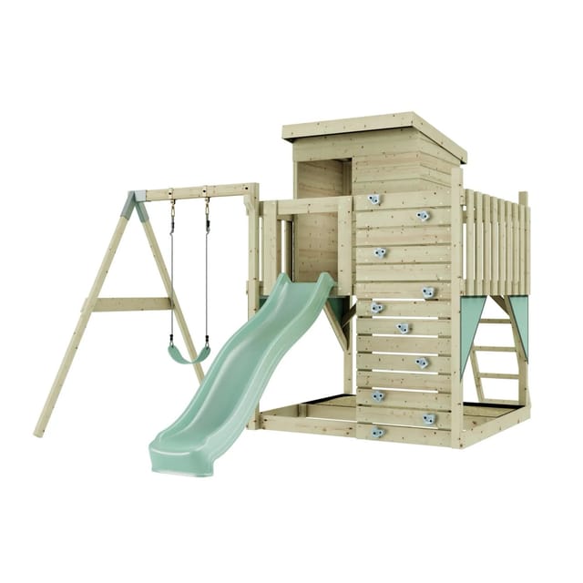PolarPlay Spielturm Alma, mit Kinderschaukel, Mintgrün