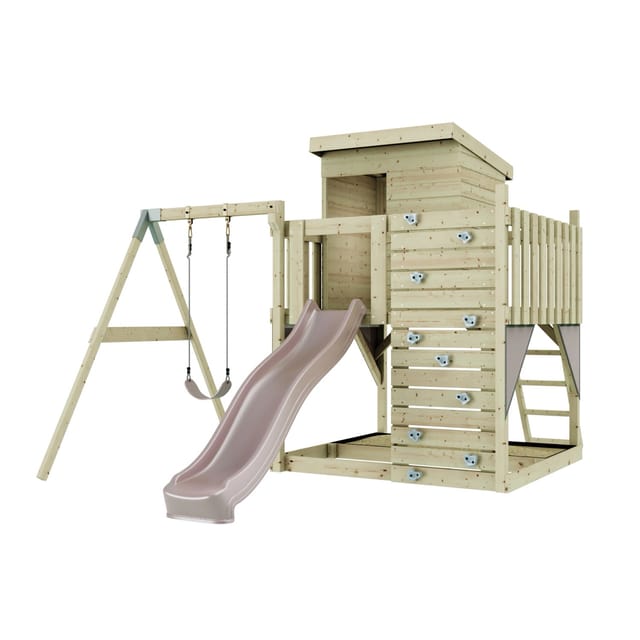 PolarPlay Spielturm Alma, mit Kinderschaukel, Altrosa
