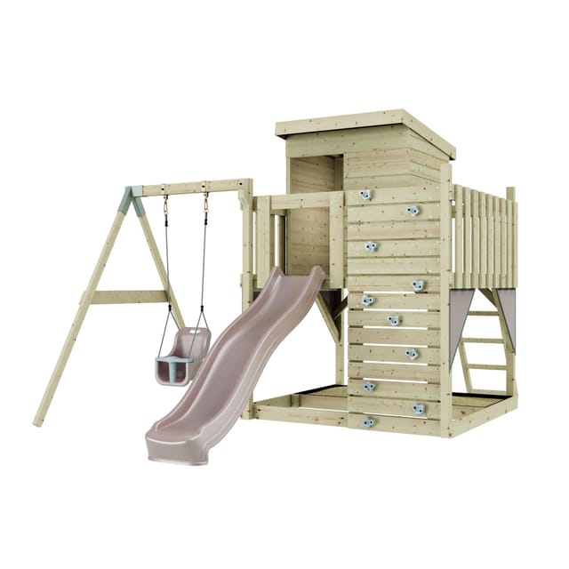 PolarPlay Spielturm Alma, mit Babyschaukel, Altrosa