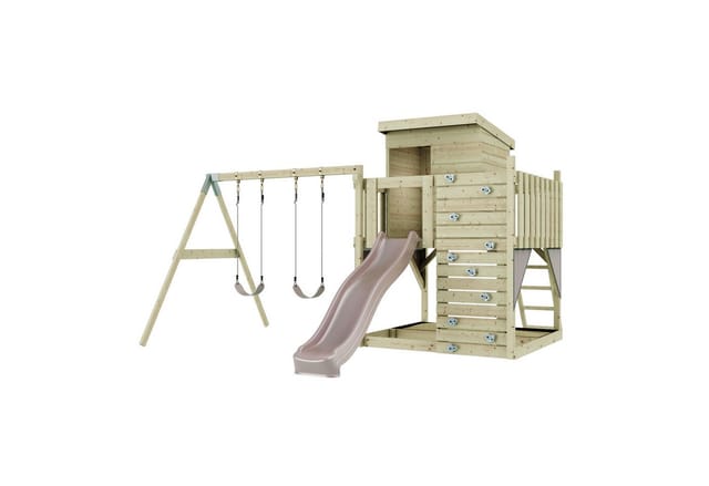 PolarPlay Spielturm Björn, mit Kinderschaukel, Altrosa