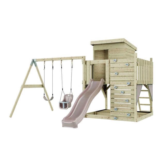 PolarPlay Spielturm Björn, mit Babyschaukel, Altrosa