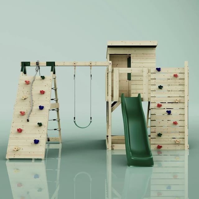 PolarPlay Spielturm Freja, mit Kinderschaukel, Dunkelgrün