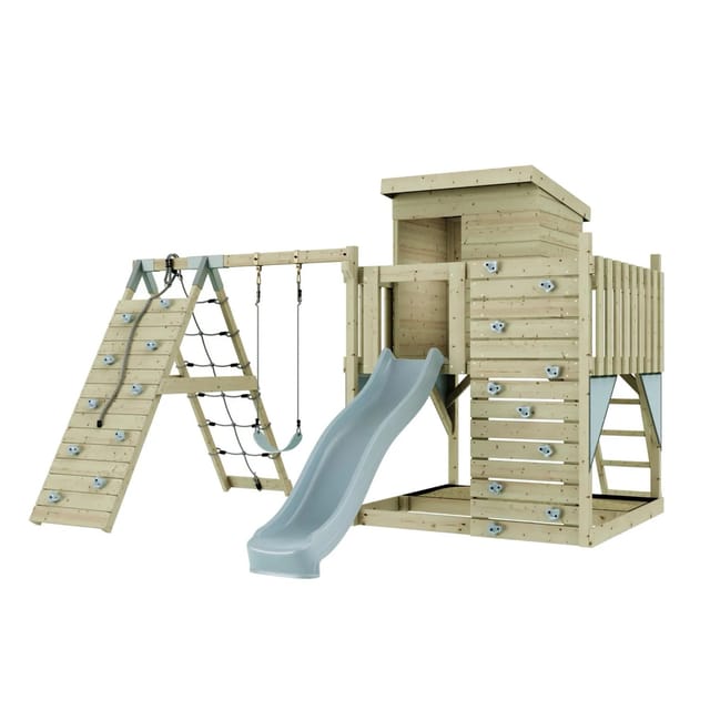 PolarPlay Spielturm Freja, mit Kinderschaukel, Eisblau