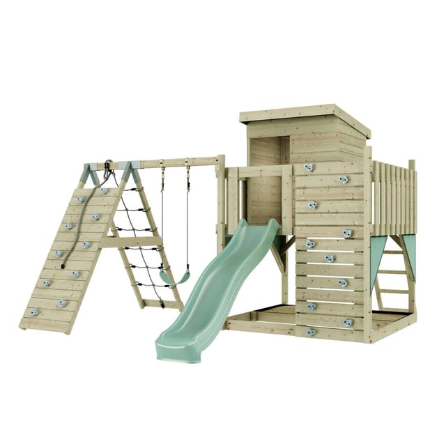 PolarPlay Spielturm Freja, mit Kinderschaukel, Mintgrün