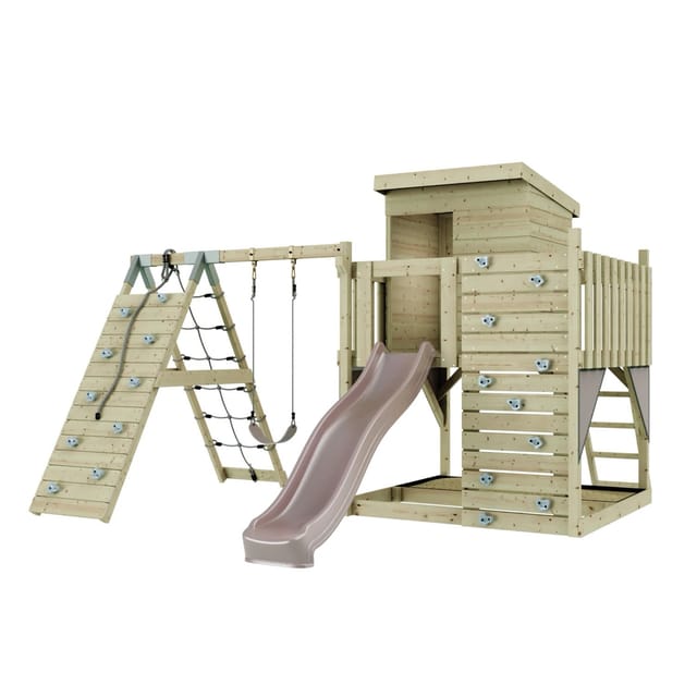 PolarPlay Spielturm Freja, mit Kinderschaukel, Altrosa