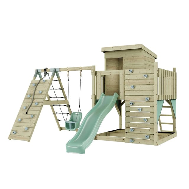 PolarPlay Spielturm Freja, mit Babyschaukel, Mintgrün