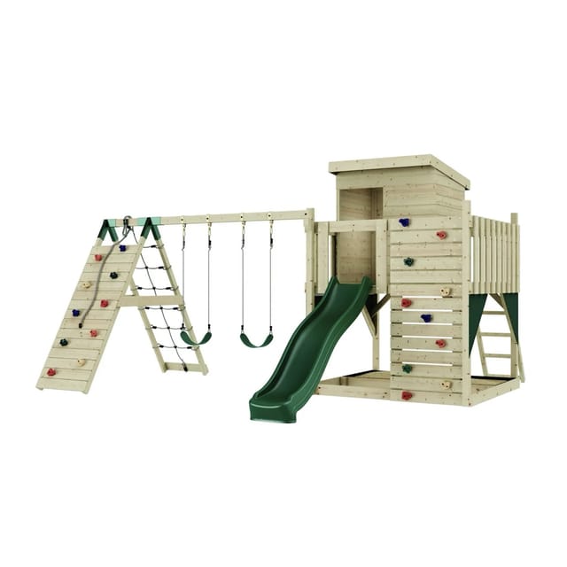 PolarPlay Spielturm Frida, mit Kinderschaukel, Dunkelgrün