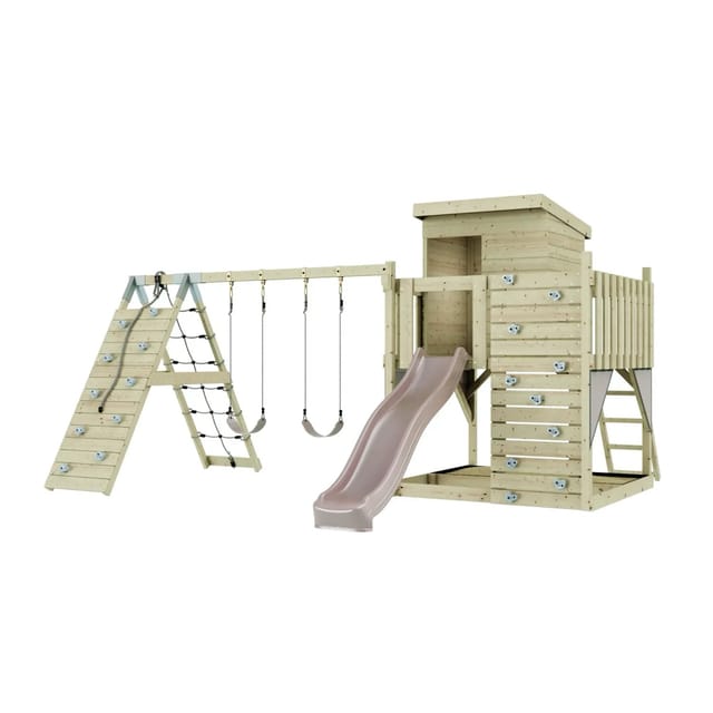 PolarPlay Spielturm Frida, mit Kinderschaukel, Altrosa
