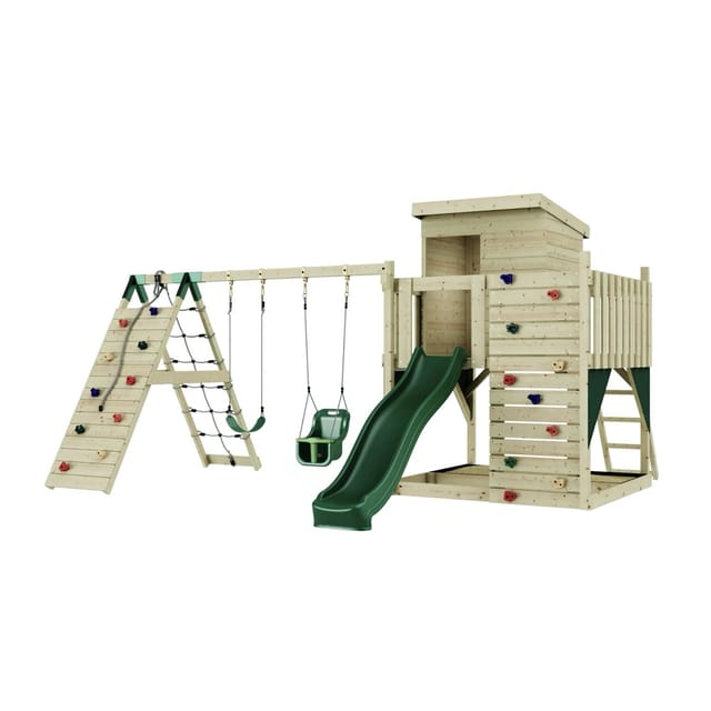 PolarPlay Spielturm Frida, mit Babyschaukel, Dunkelgrün