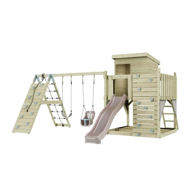 PolarPlay Spielturm Frida, mit Babyschaukel, Altrosa