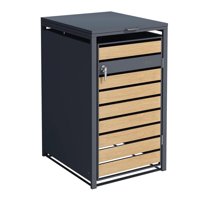 Axi Mülltonnenbox Lucas Metall 240, Anthrazit/Holzoptik