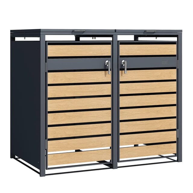 Axi Mülltonnenbox Lucas Metall 2 x 240, Anthrazit/Holzoptik