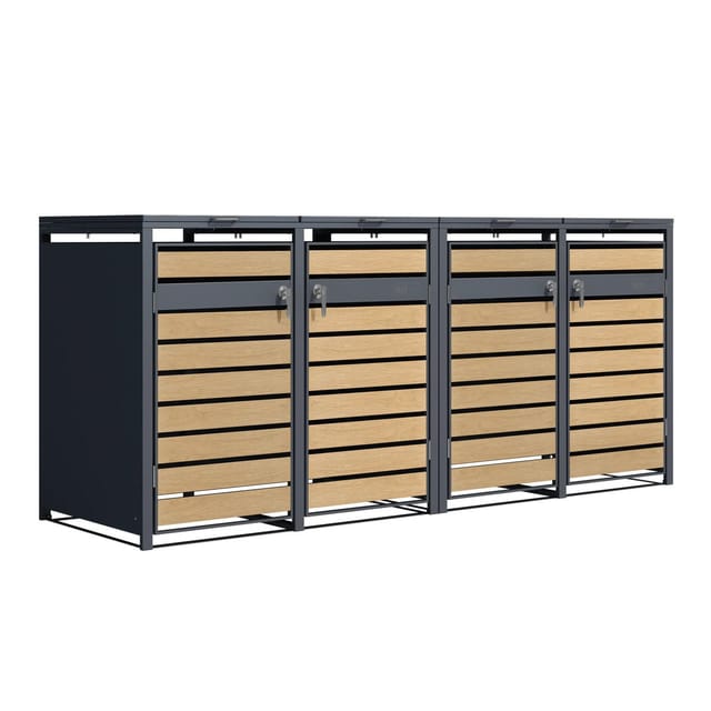 Axi Mülltonnenbox Lucas Metall 4 x 240, Anthrazit/Holzoptik